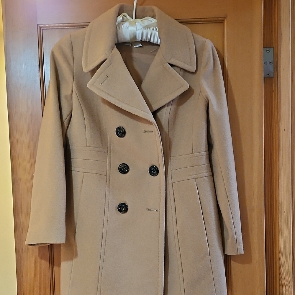 Classic Tan Double-Breasted Camel Women's Coat,  Never Worn, Anne Klein Petite M
